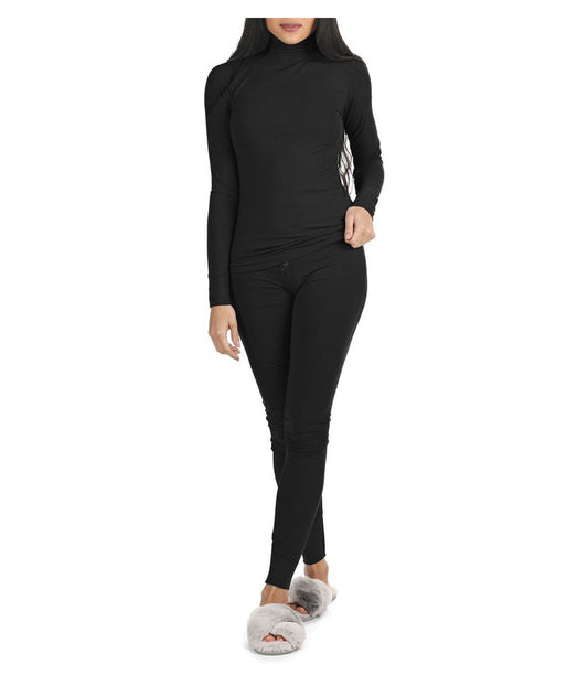 Women's Luxe Ribbed Long Sleeve Top and Pants Set Black