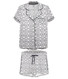 Women's Snake Notch Collar Cotton Blend Pajama Set Gray