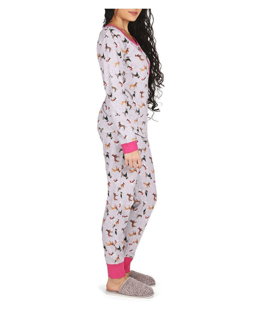 2 Piece Women's Dog Mania Cotton Blend Pajama Set Gray Heather