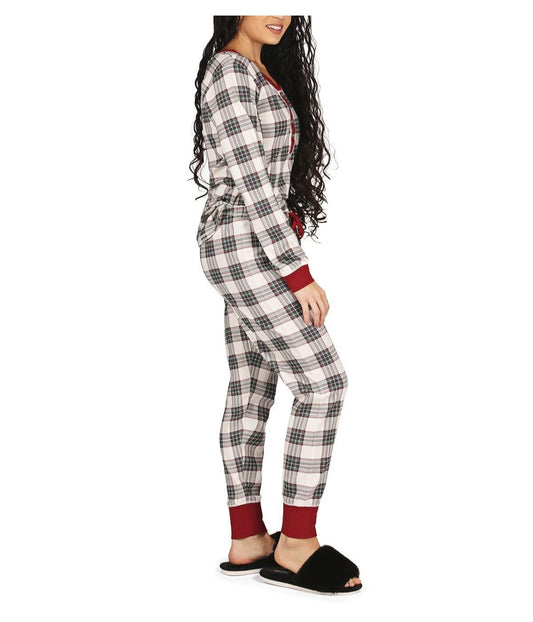 2 Piece Women's Ultra-Soft Plaid Matching Pajama Set Ivory