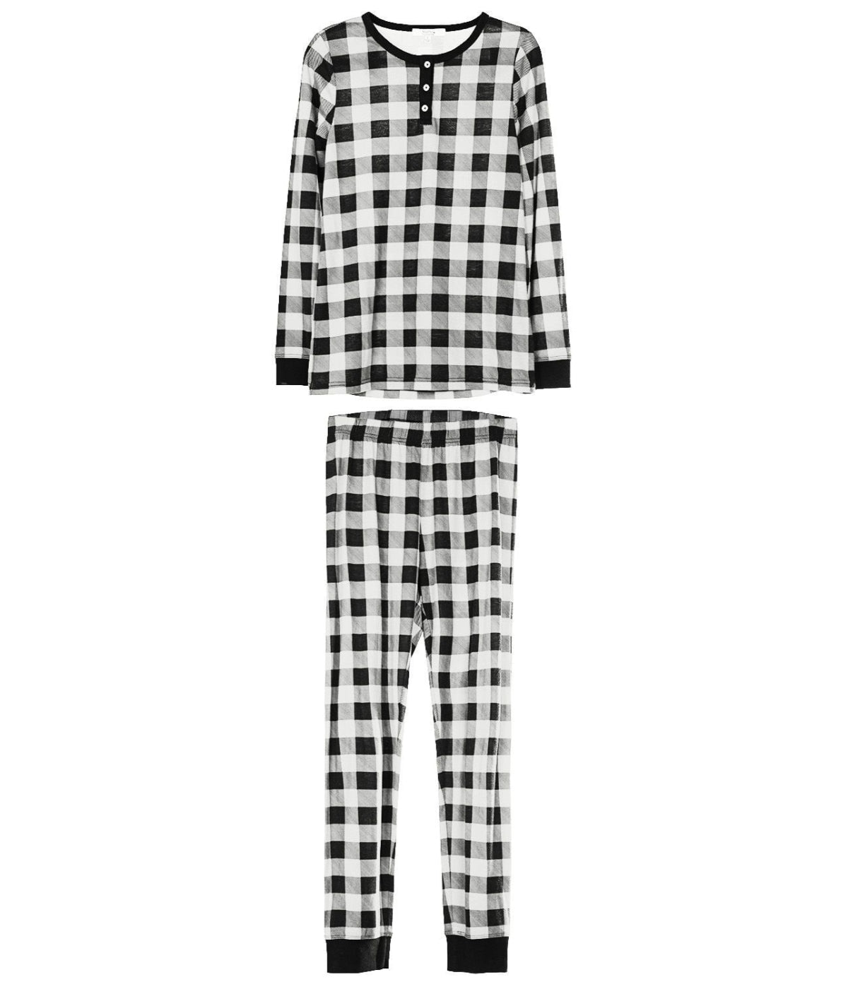 2 Piece Women's Buffalo Plaid Long Sleeve Pajama Set Ivory