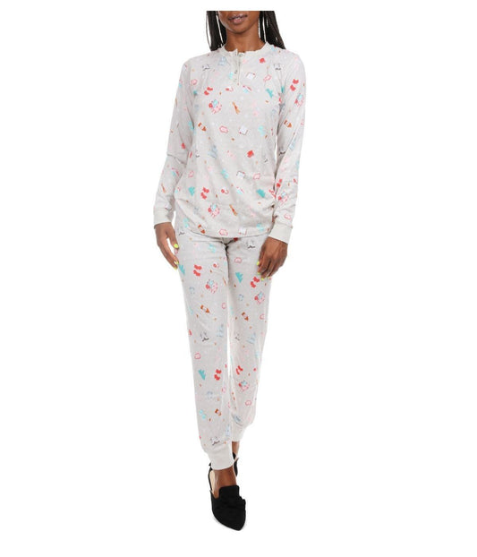 2 Piece Women's Holiday Getaway Cotton Blend Pajama Set Oatmeal Heather