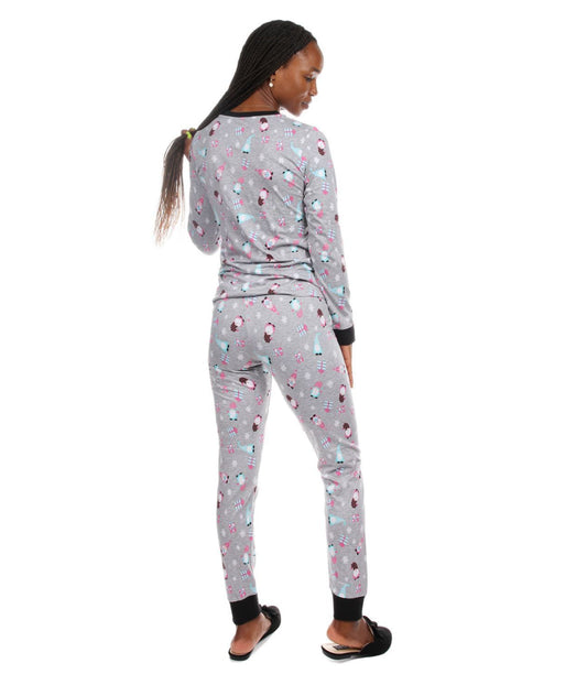 2 Piece Women's Holiday Gnomes Cotton Blend Pajama Set Med Gray Heather