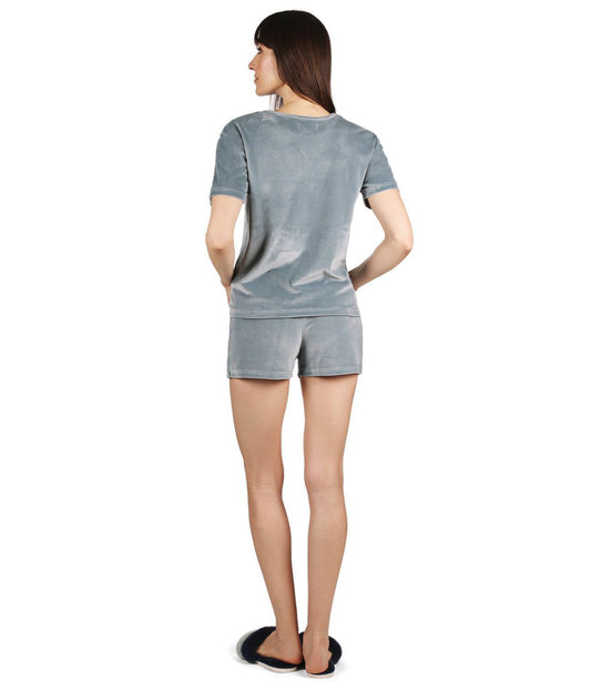 Women's Soft Velour Matching Shorts and T-Shirt Set Dusty Teal
