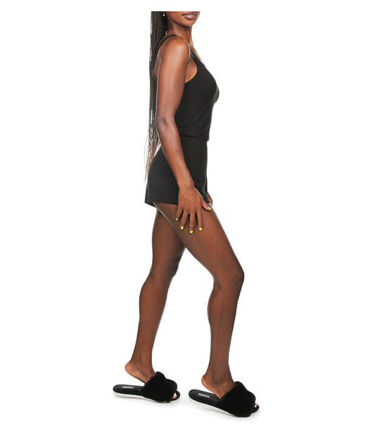 Women's Soft Luxe Matching Ribbed Tank Top and Short Set Black