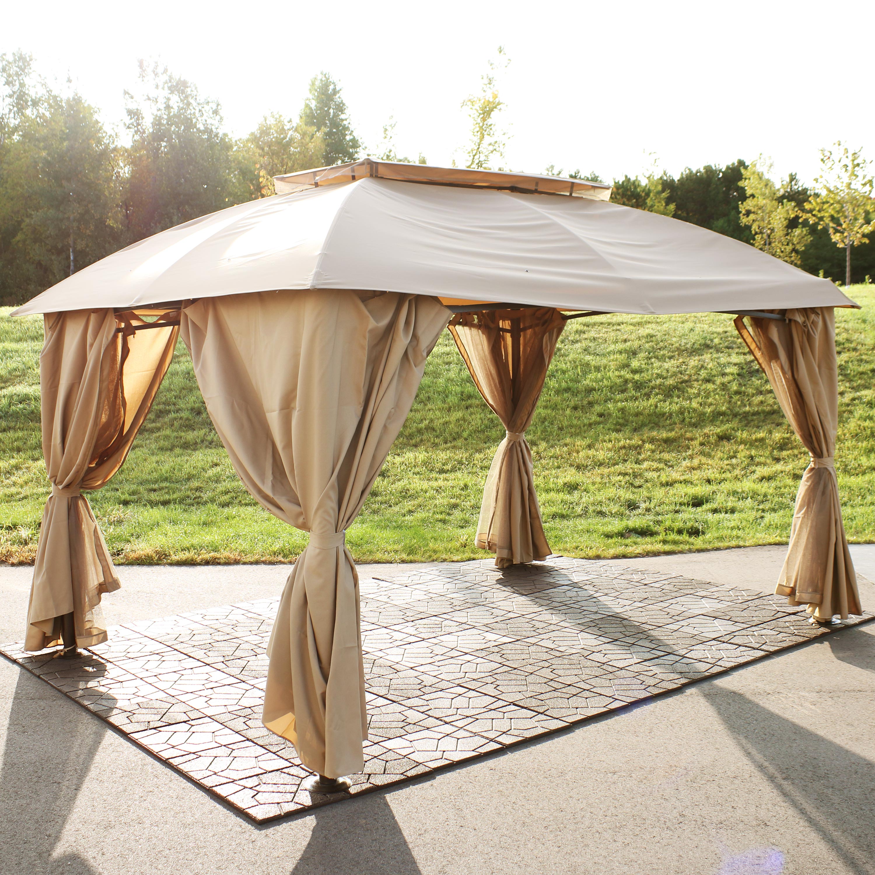  Sunnydaze Decor Soft Top Rectangle Gazebo 10' x 13' - Tan - Bonton