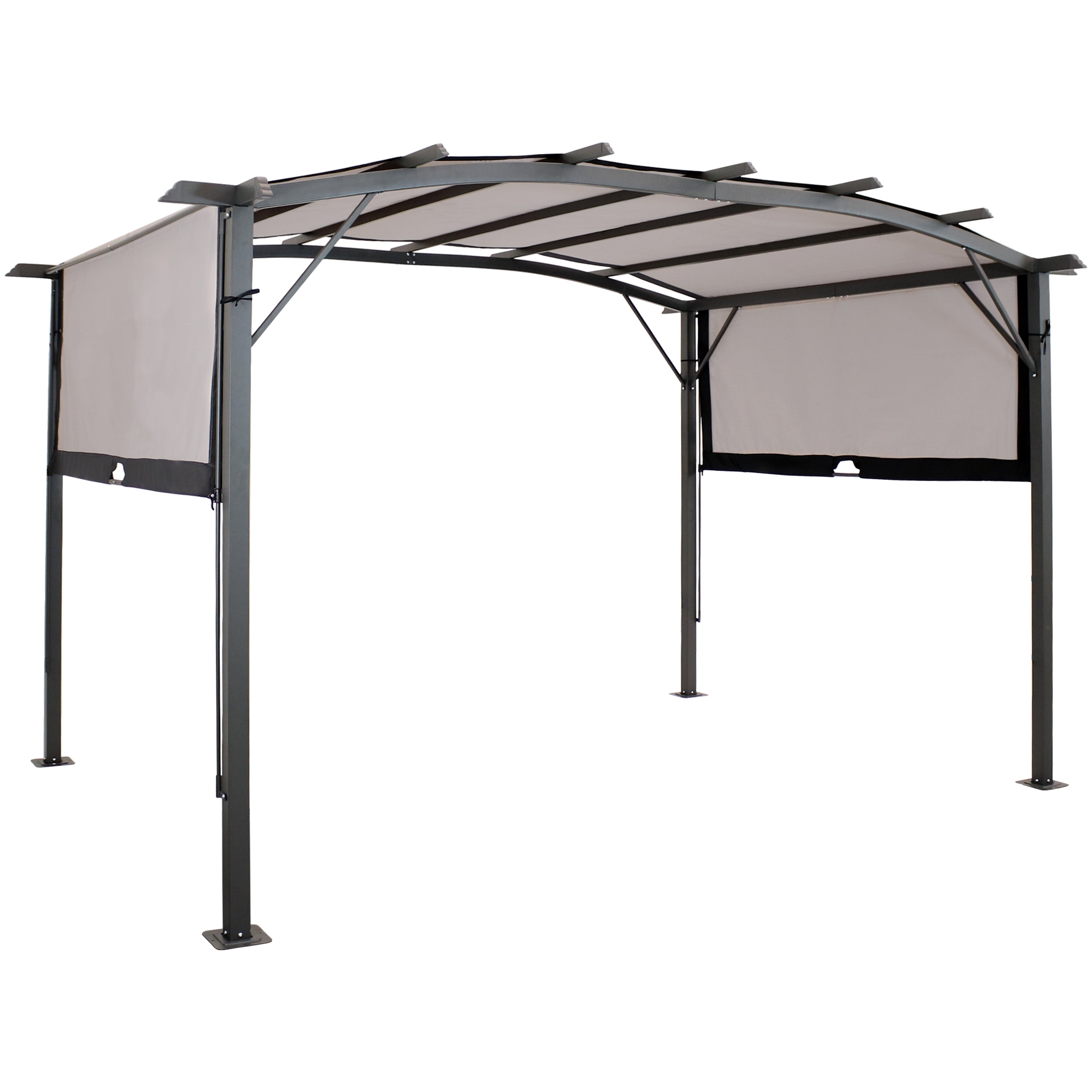  Sunnydaze Decor Metal Arched Pergola with Retractable Canopy 9' x 12' - Gray - Bonton