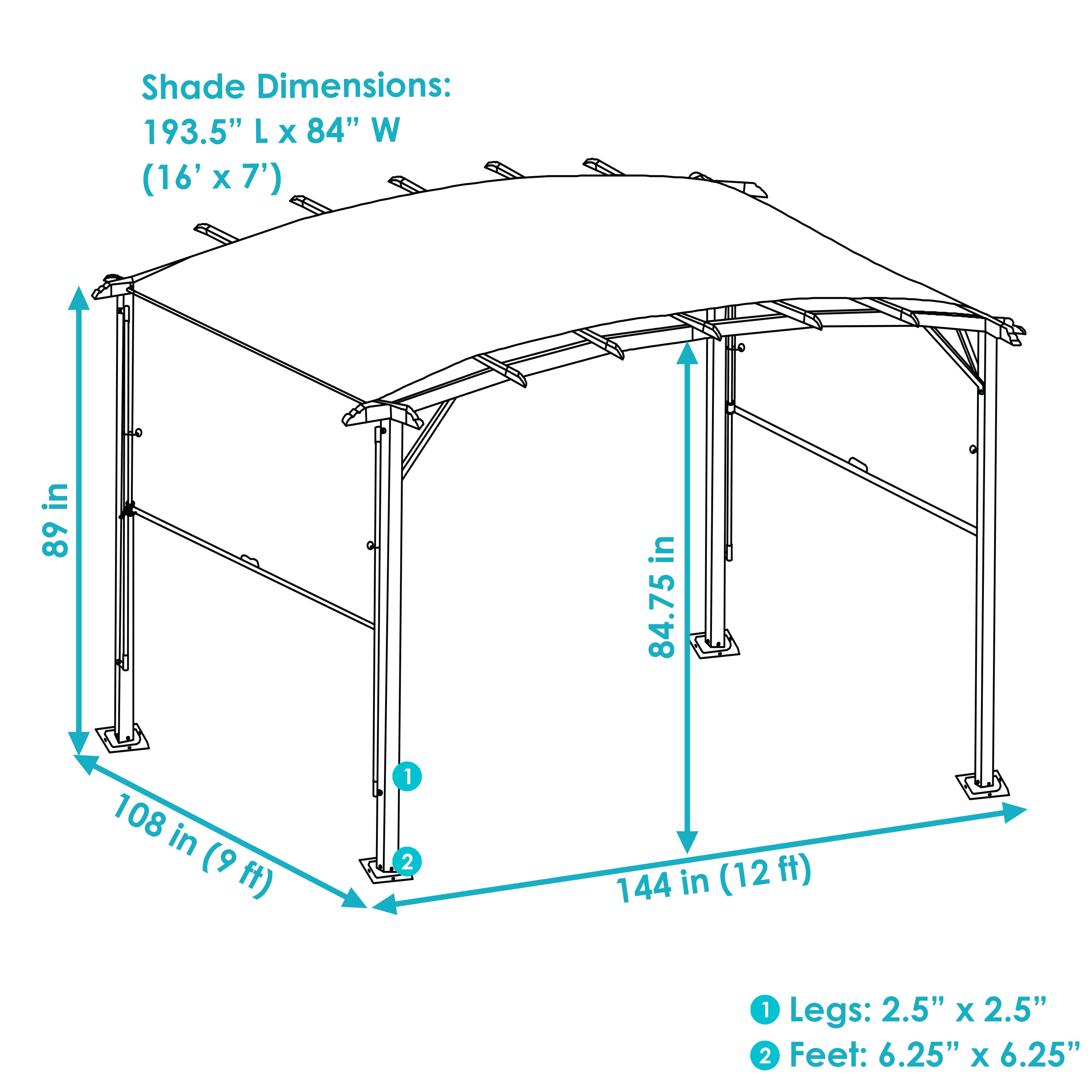  Sunnydaze Decor Metal Arched Pergola with Retractable Canopy 9' x 12' - Gray - Bonton