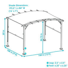 Metal Arched Pergola with Retractable Canopy 9' x 12'