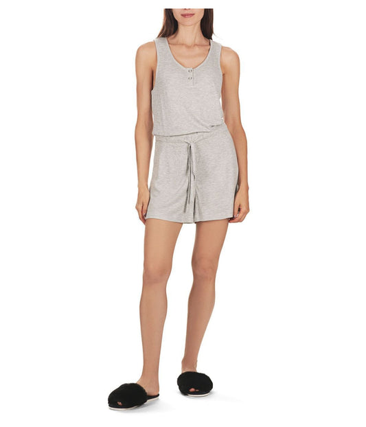 Women's Soft Waffle Bamboo Blend Short Romper with Cinched Waist Gray Heather