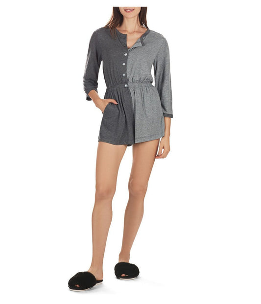Women's Split Two Tone Modal Fitted Shorts Style Romper Gray Heather