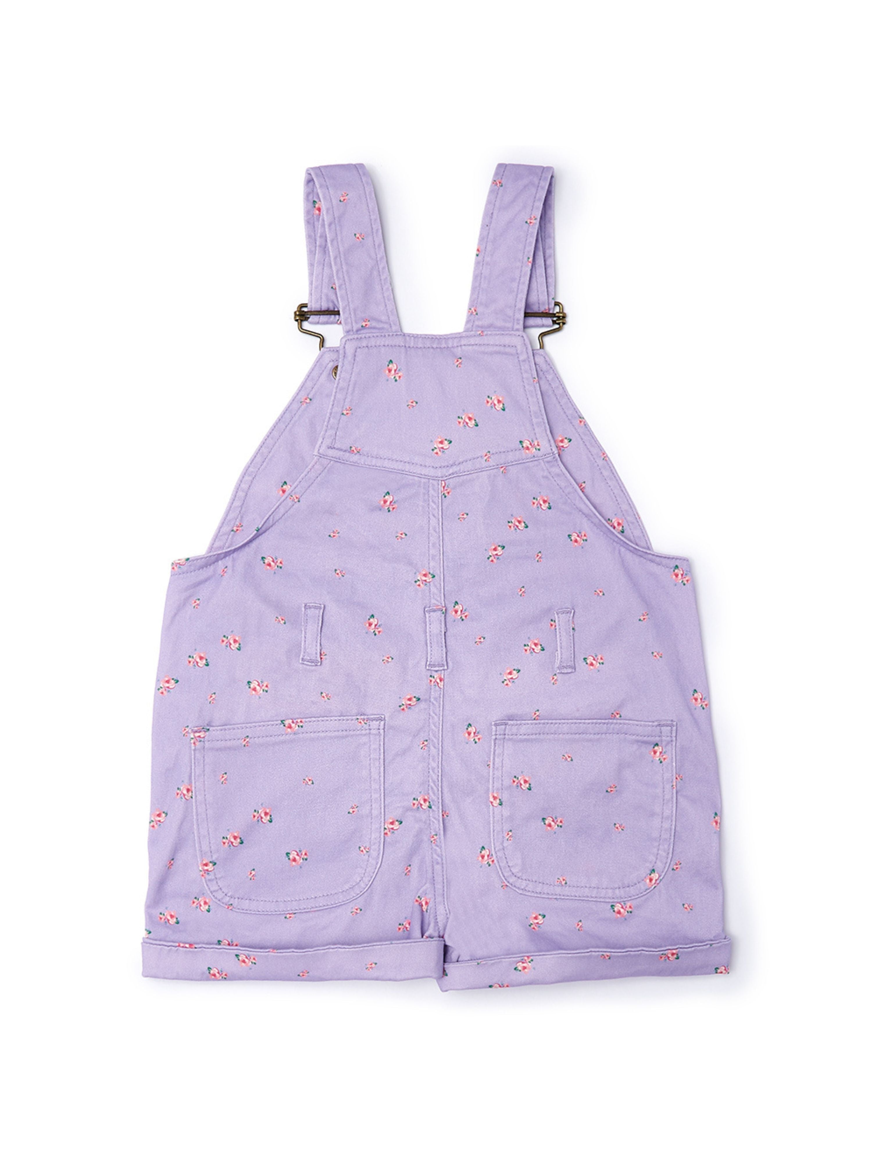  Dotty Dungarees Floral Summer Denim Overall Shorts - Cream - Bonton