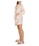 Women's Marble Luxe Fleece Plush Pom Pom Lounge Robe Pale Rose