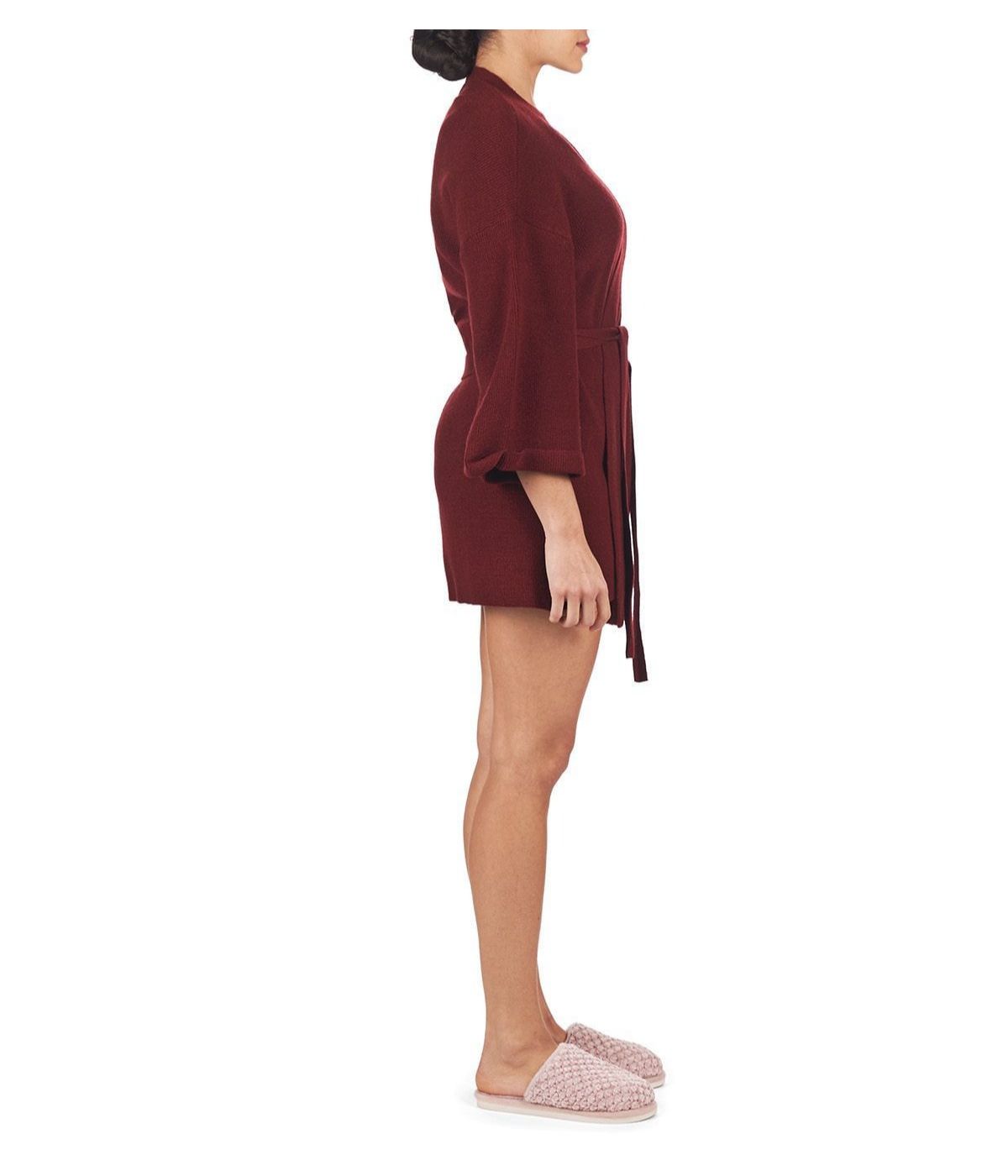 Women's Warm Sweater Knit Short Open-Front Lounge Robe Brick