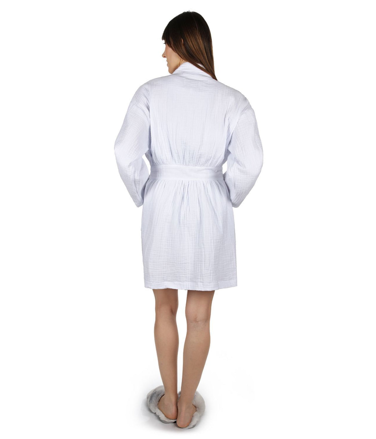 Women's 100% Cotton Woven Gauze Short Kimono Robe White