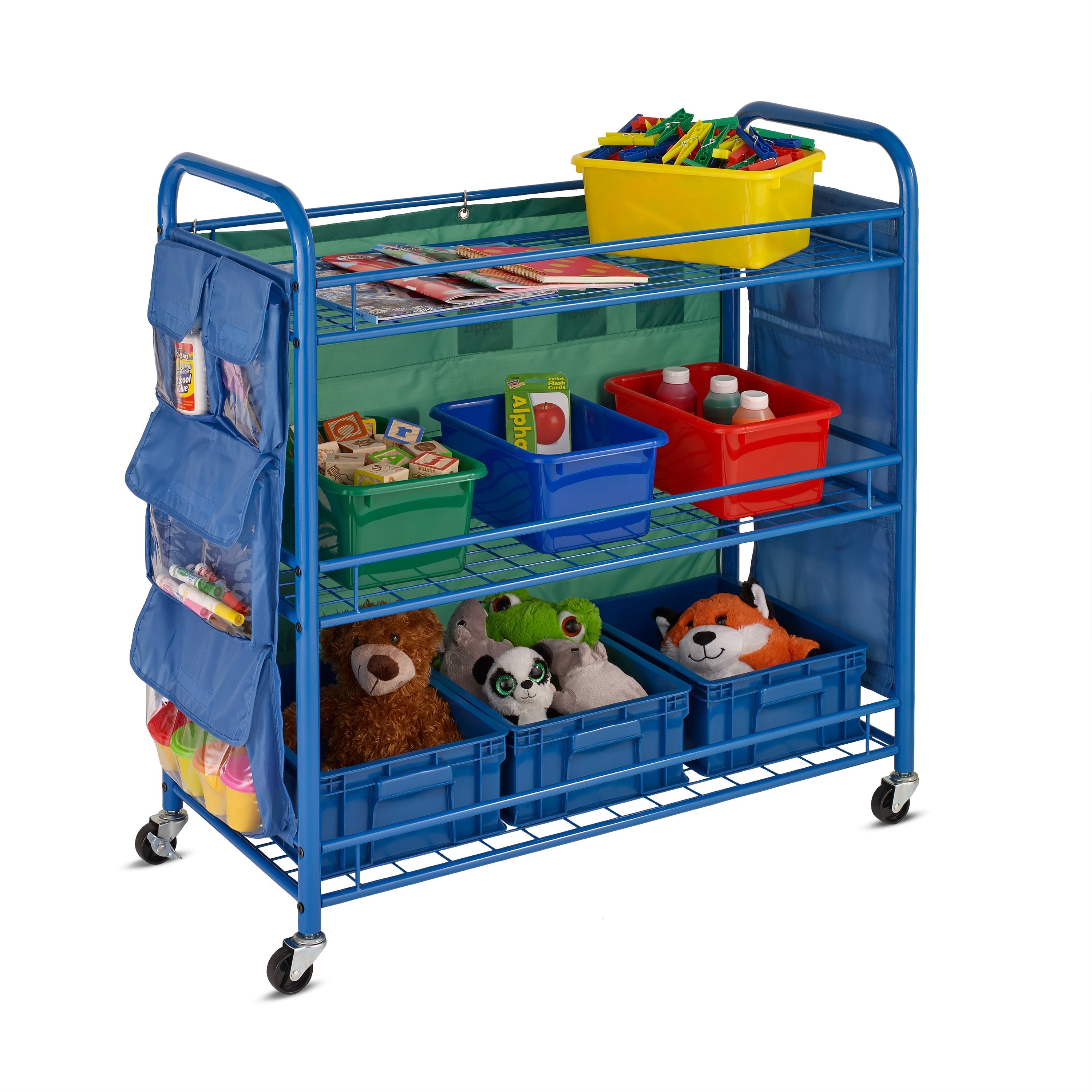  Honey-Can-Do 3-Tier Teacher's Rolling Activity Cart - Blue - Bonton