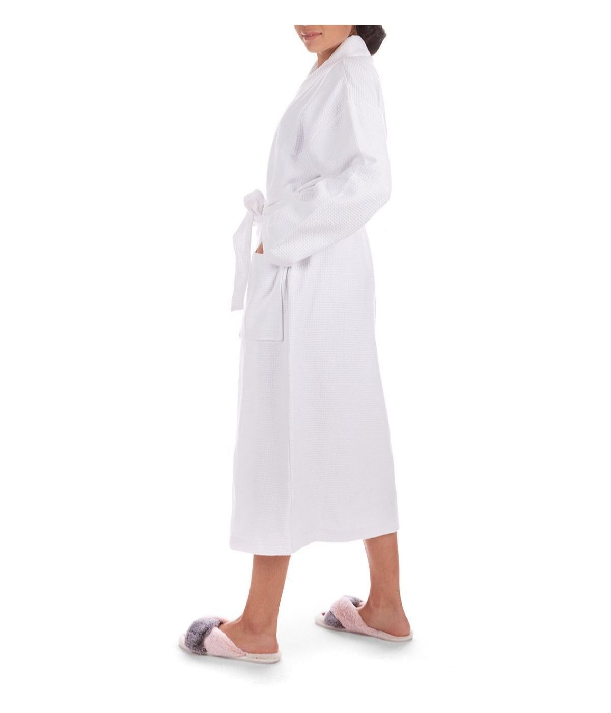 Women's 100% Cotton Woven Waffle Spa-Style Kimono Robe White