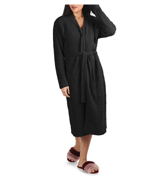 Women's Warm Cozy Knit Long Lounge Robe Black