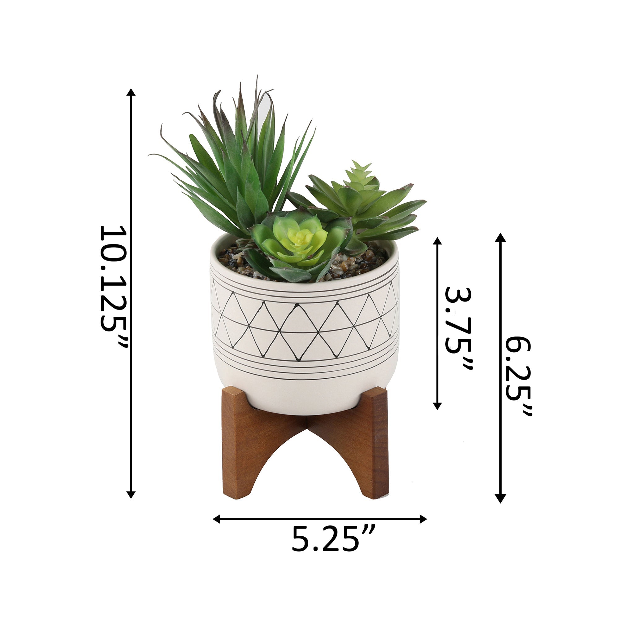  Flora Bunda White with Black Line Art Ceramic Pot on Stand - White/Black - Bonton