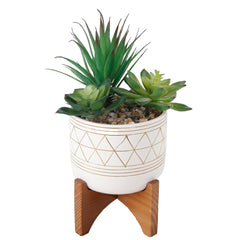 Gold on White Ceramic Pot with Stand