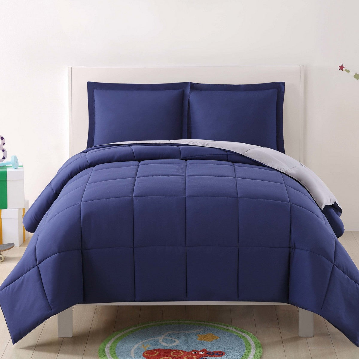  My World Solid Comforter Set Navy & Grey - Navy and Grey - Bonton