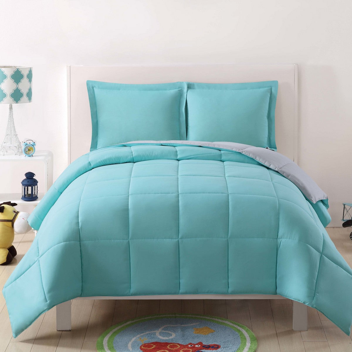  My World Solid Comforter Set Turquoise & Grey - Turquoise and Grey - Bonton