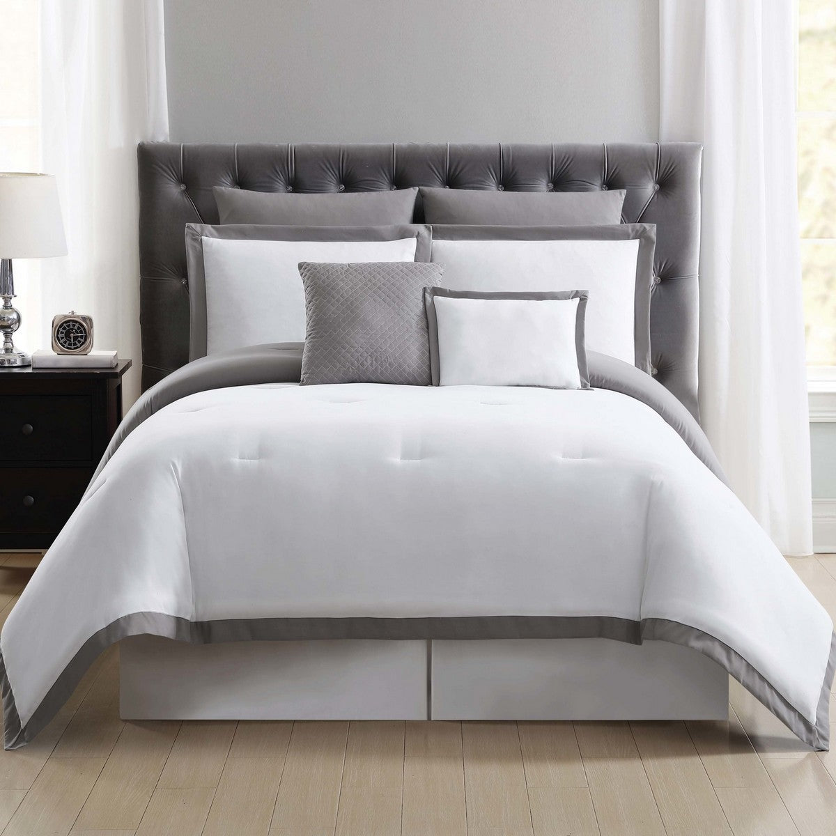  Truly Soft Hotel Comforter Set White/Grey - White and Grey - Bonton