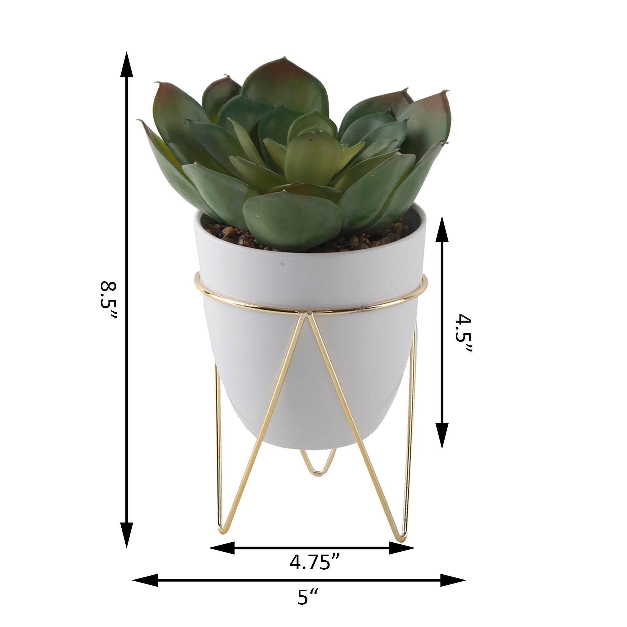  Flora Bunda Faux Succulent in White Pot and Gold Metal Stand - White/Gold - Bonton