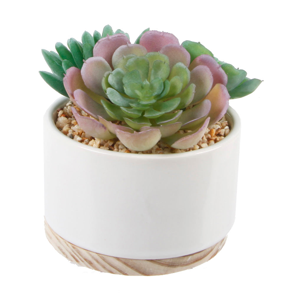  Flora Bunda White Ceramic Pot with Wood Base - White - Bonton