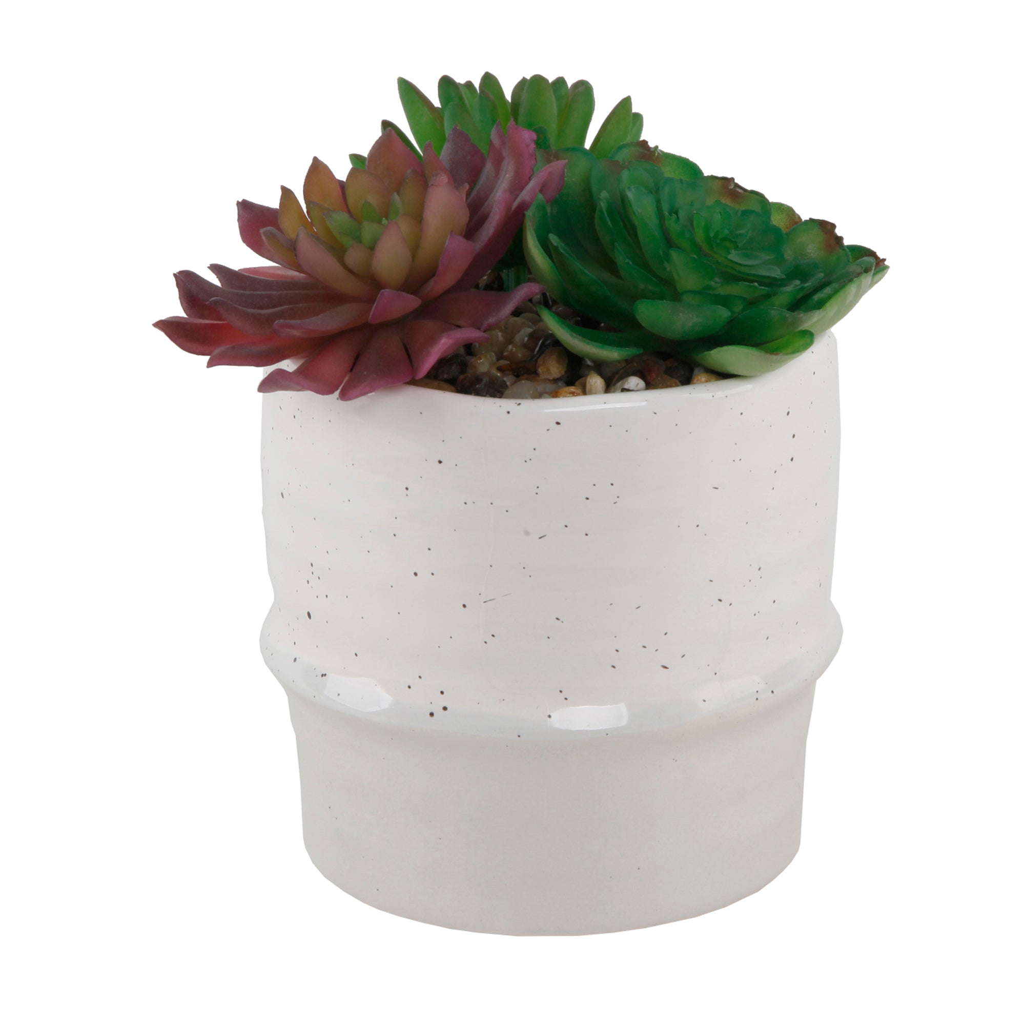  Flora Bunda White with Black Speckled Ceramic Planter - Cream/Beige - Bonton