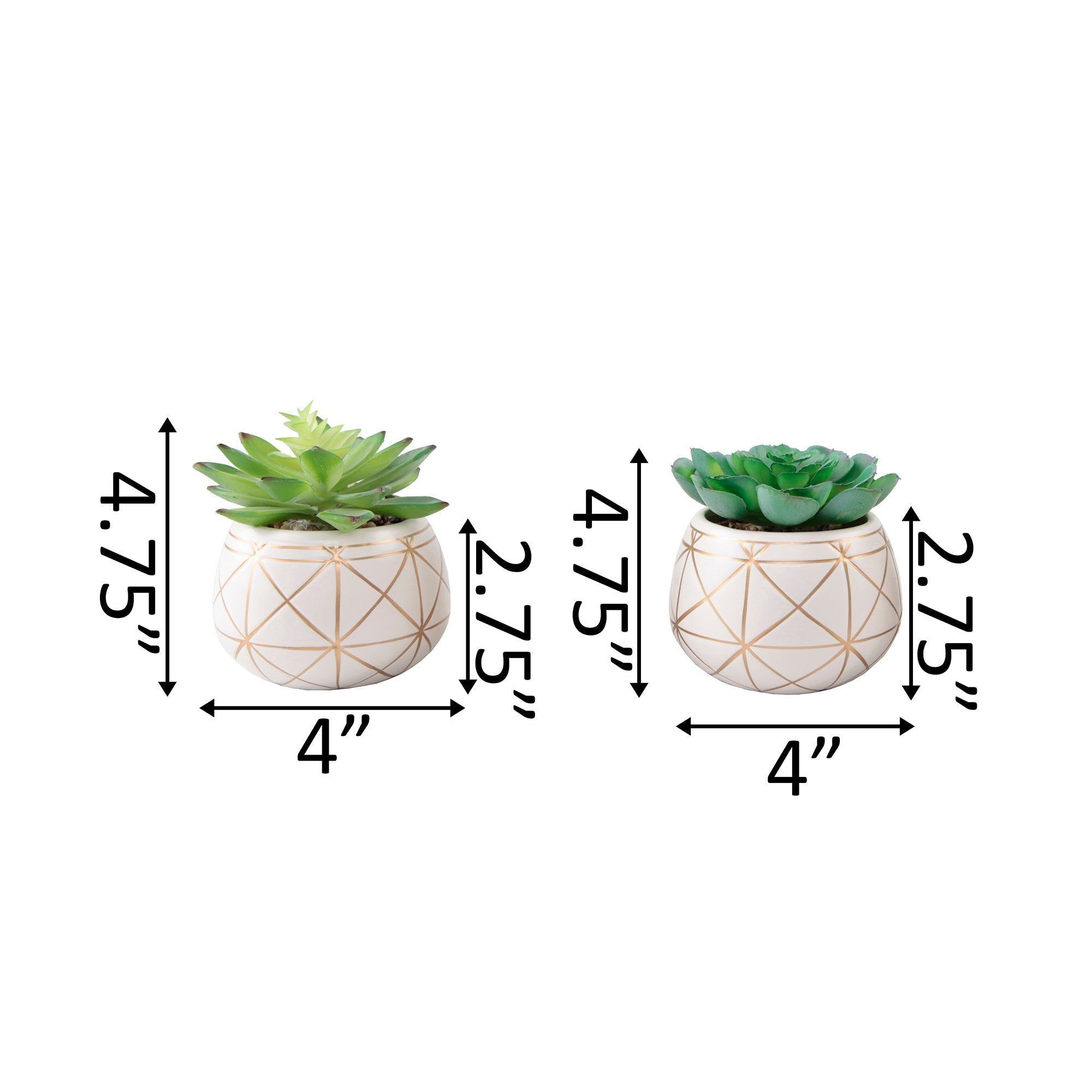  Flora Bunda Set of Rounded Ceramic Planters - White/Gold - Bonton