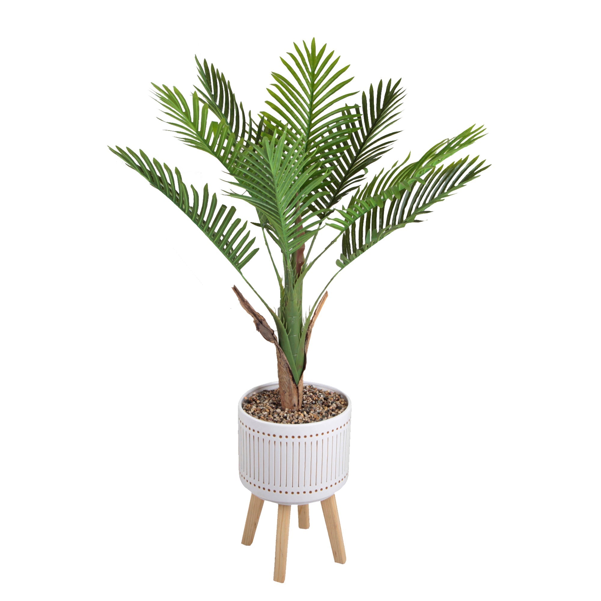  Flora Bunda Areca Palm Floor Planter On Wood Stand - White - Bonton