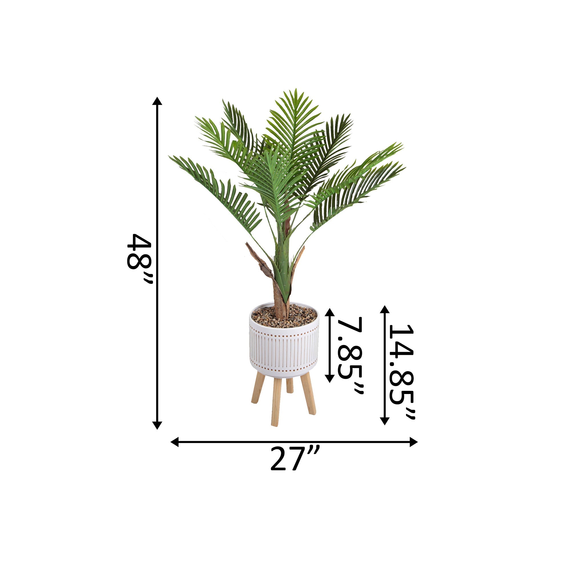  Flora Bunda Areca Palm Floor Planter On Wood Stand - White - Bonton