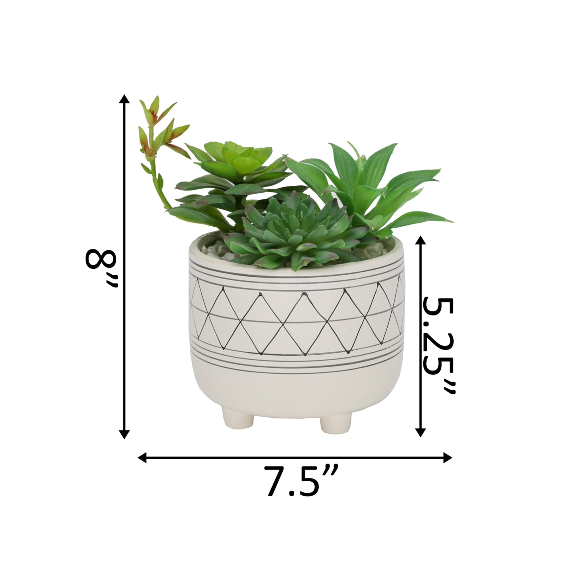  Flora Bunda Footed White Planter with Black Line Pattern - White/Black - Bonton