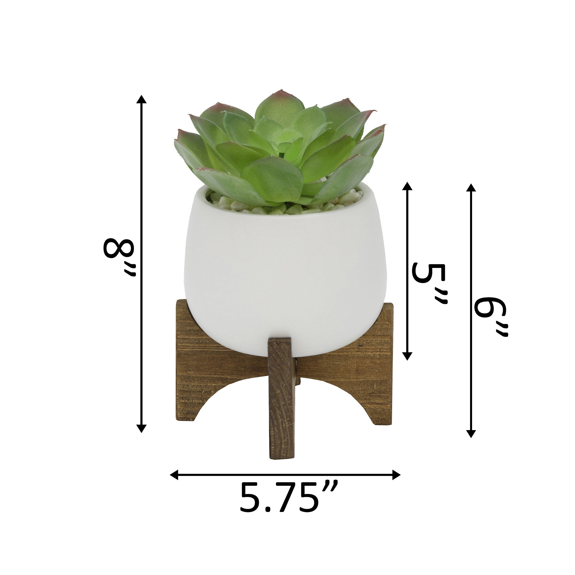  Flora Bunda Matte White Rounded Goblet Ceramic Planter On Wood Stand - White - Bonton