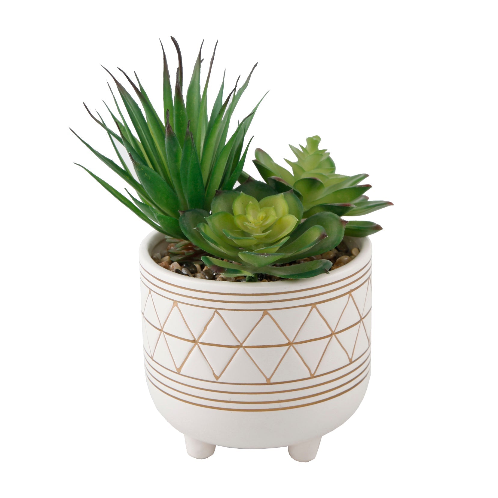  Flora Bunda White with Gold Line Art Design Ceramic Pot - White/Gold - Bonton