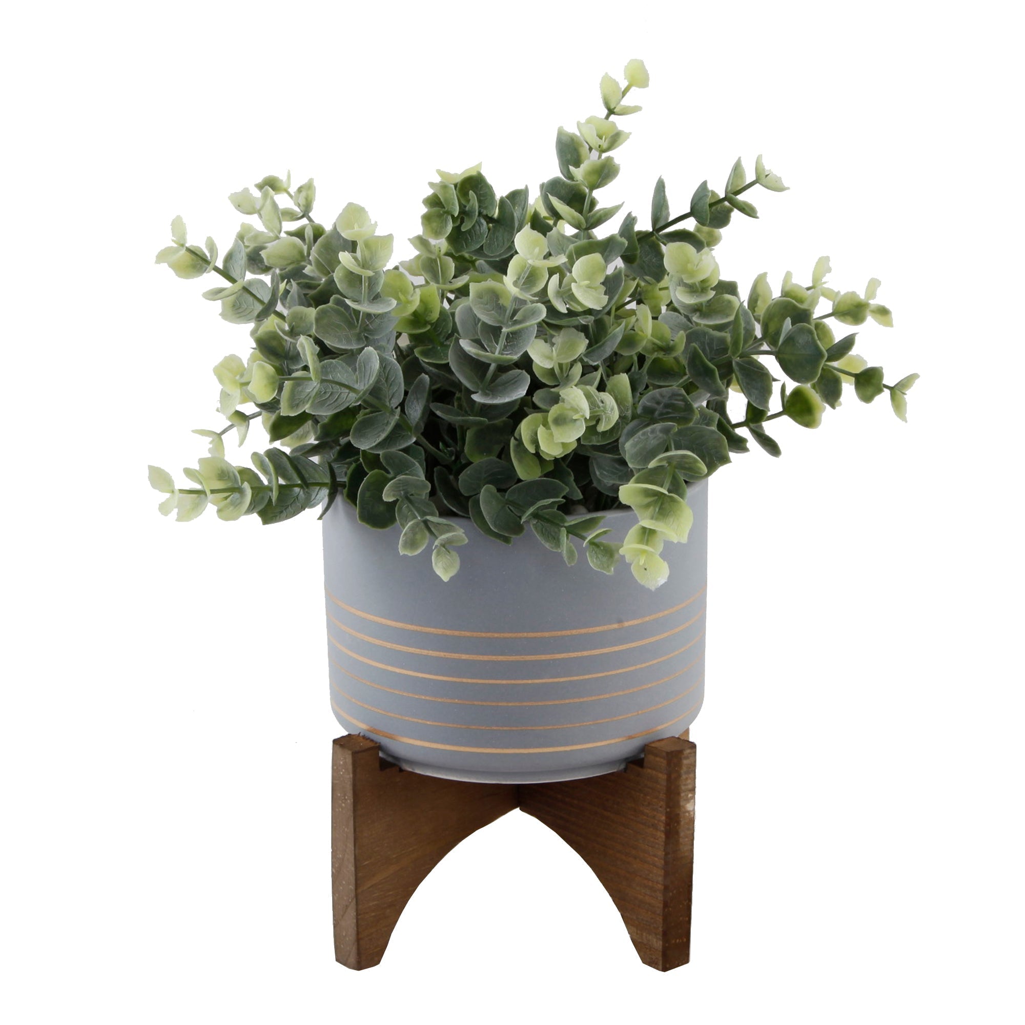  Flora Bunda Eucalyptus In Grey Ceramic Pot On Wood Stand - Grey/White - Bonton