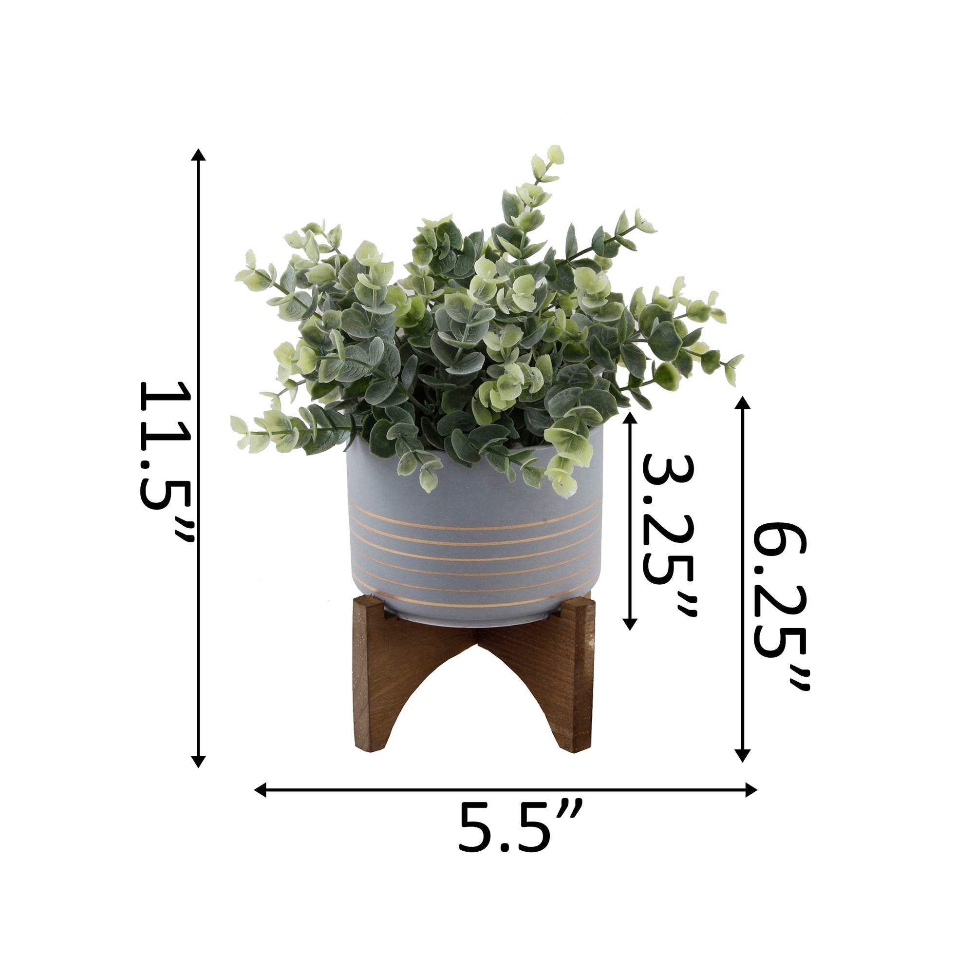  Flora Bunda Eucalyptus In Grey Ceramic Pot On Wood Stand - Grey/White - Bonton