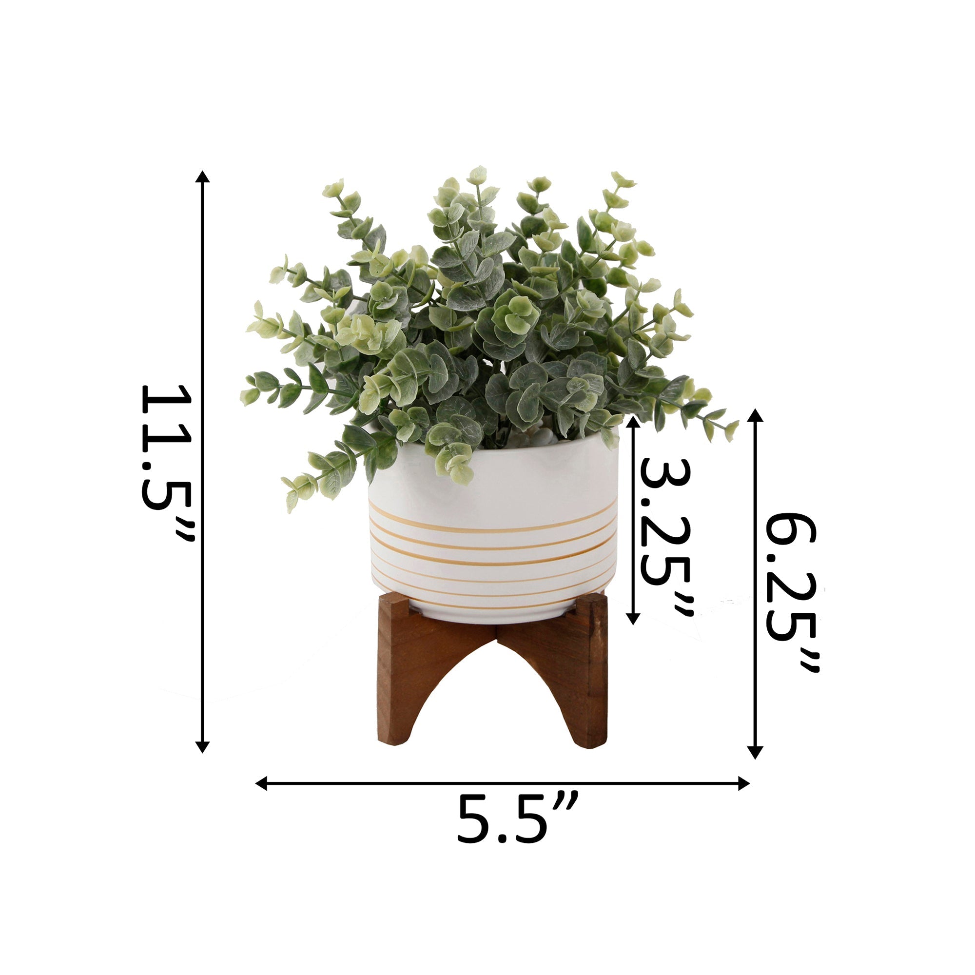  Flora Bunda Faux Eucalyptus In White Ceramic Pot On Wood Stand - White/Gold - Bonton