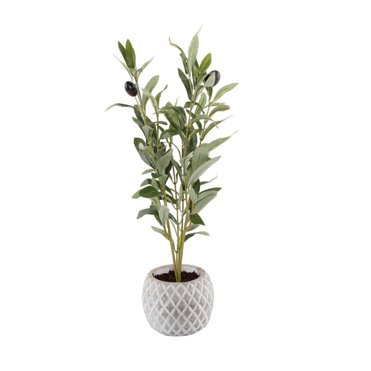 Olive Branch In Diamond Weave Light Grey Cement Pot