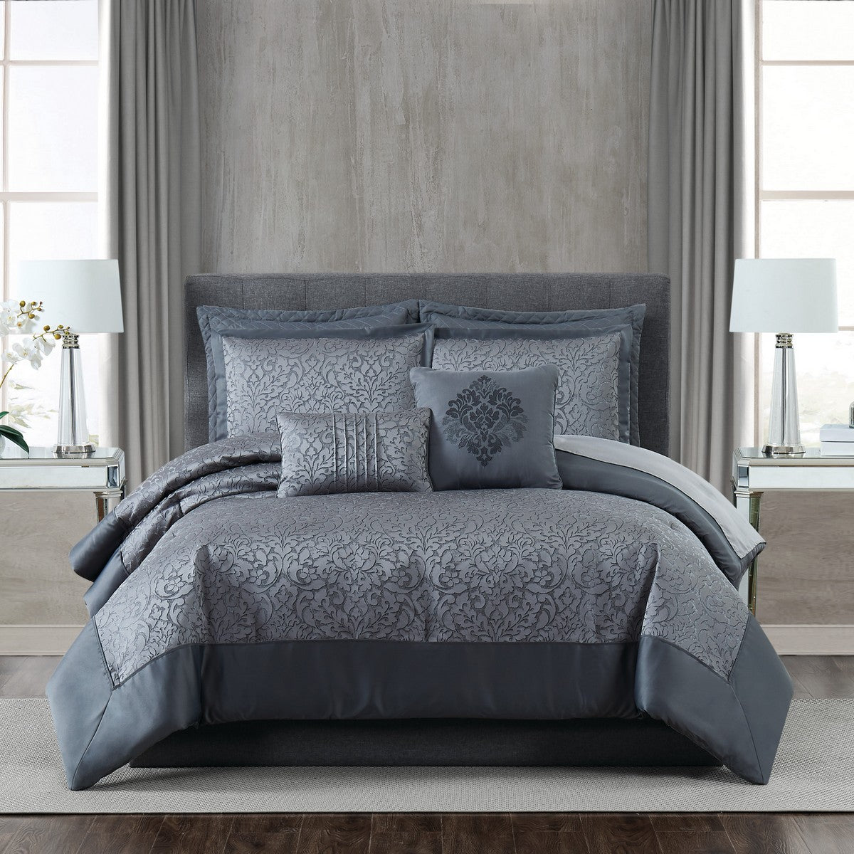  Coventry 7 Piece Comforter Set - Charcoal Grey - Bonton