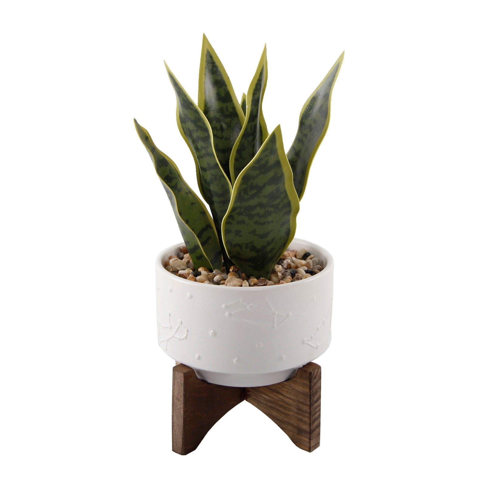  Flora Bunda Faux Snake Plant In Star Constellation Ceramic Pot - Matte White - Bonton