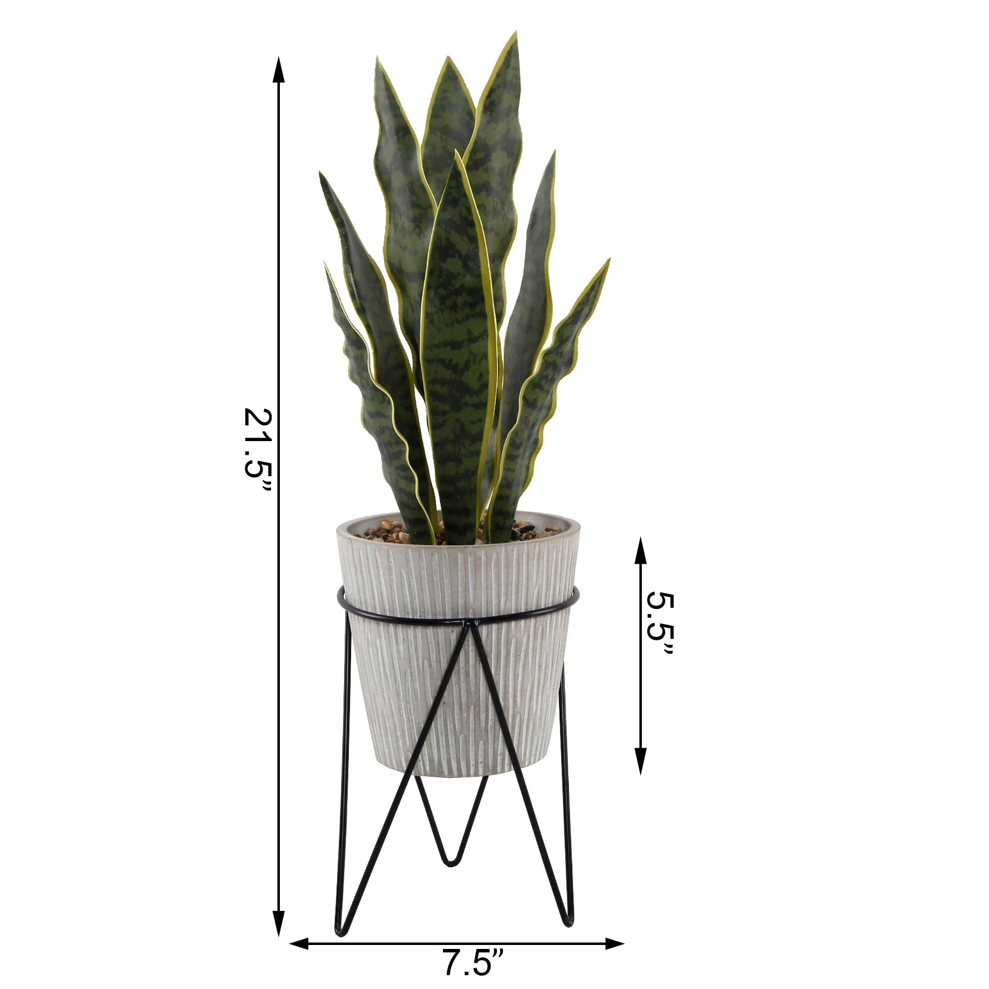  Flora Bunda Floor Faux Snake Plant Pot on Metal Stand - Gray - Bonton