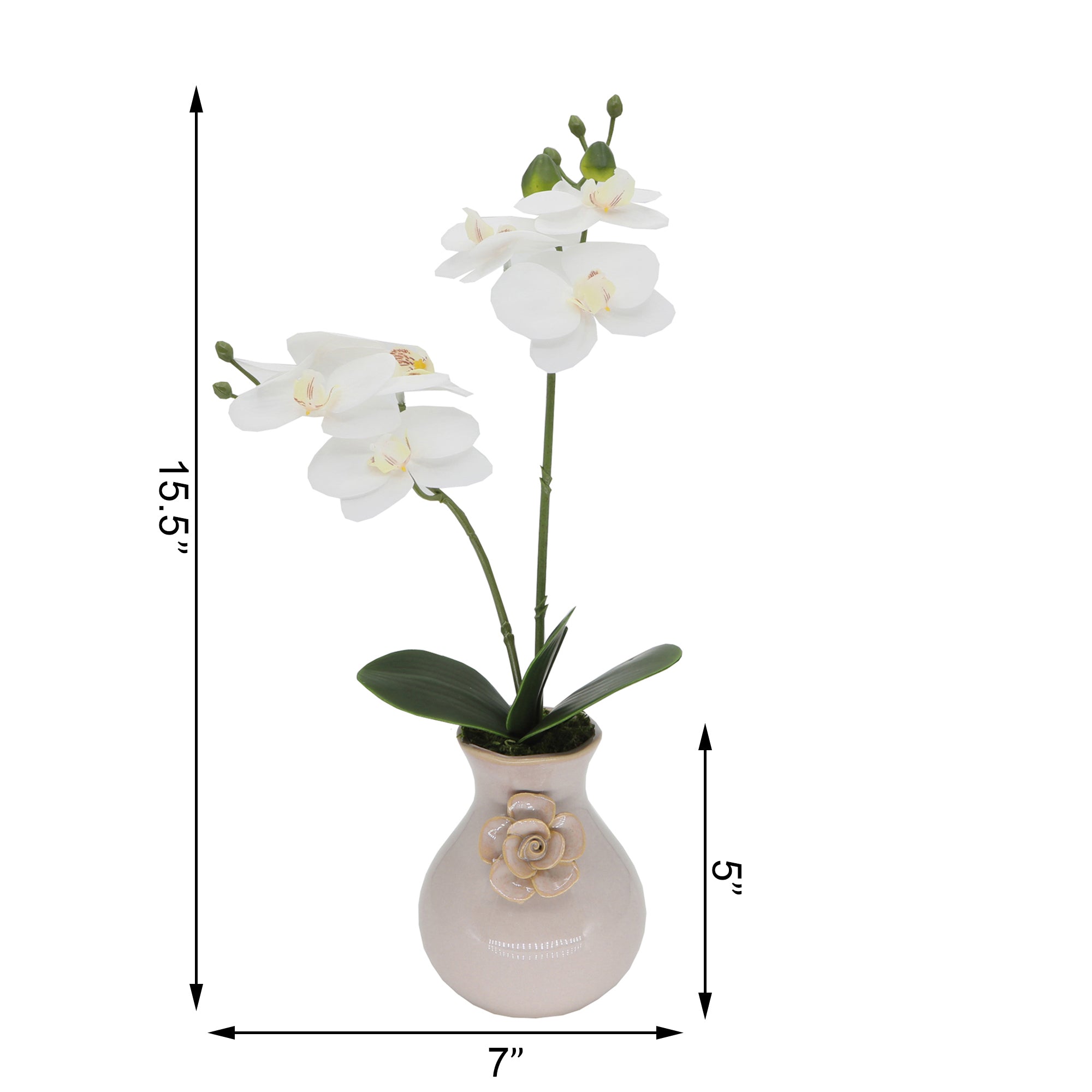  Flora Bunda Faux Double White Orchid In Ceramic Vase - Pink - Bonton