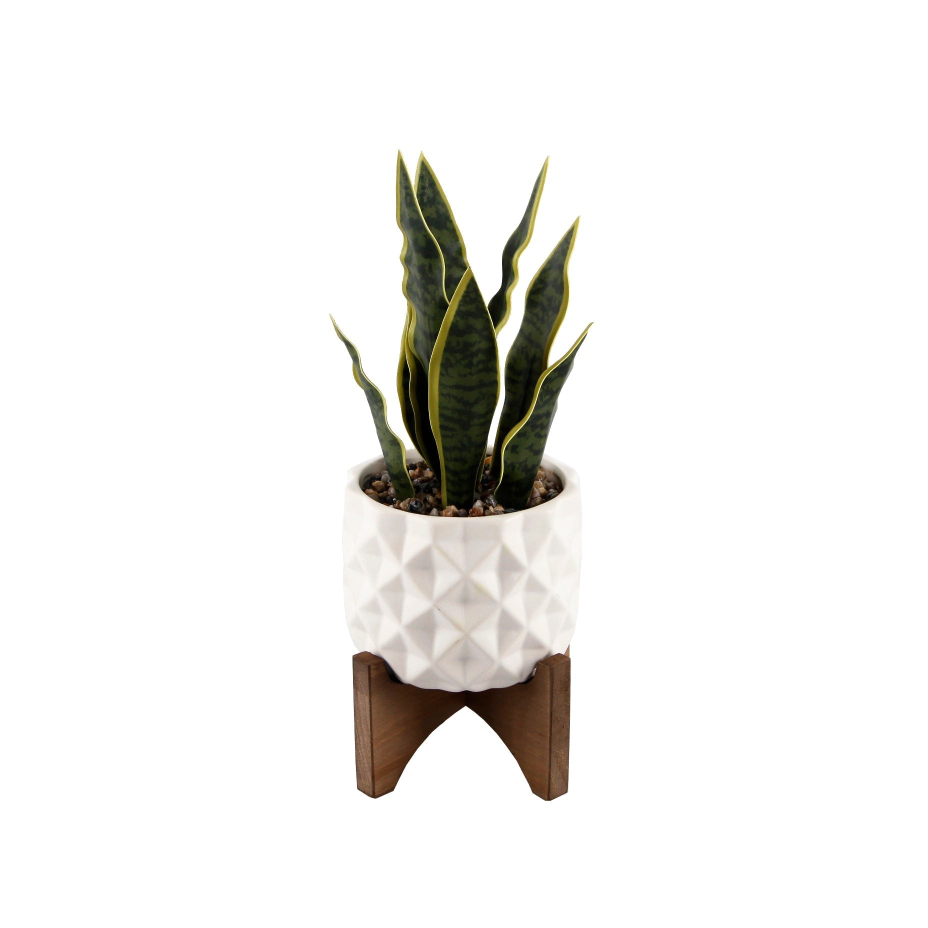  Flora Bunda Faux Snake Plant In Concave Diamond Pattern Ceramic Planter - Matte White - Bonton