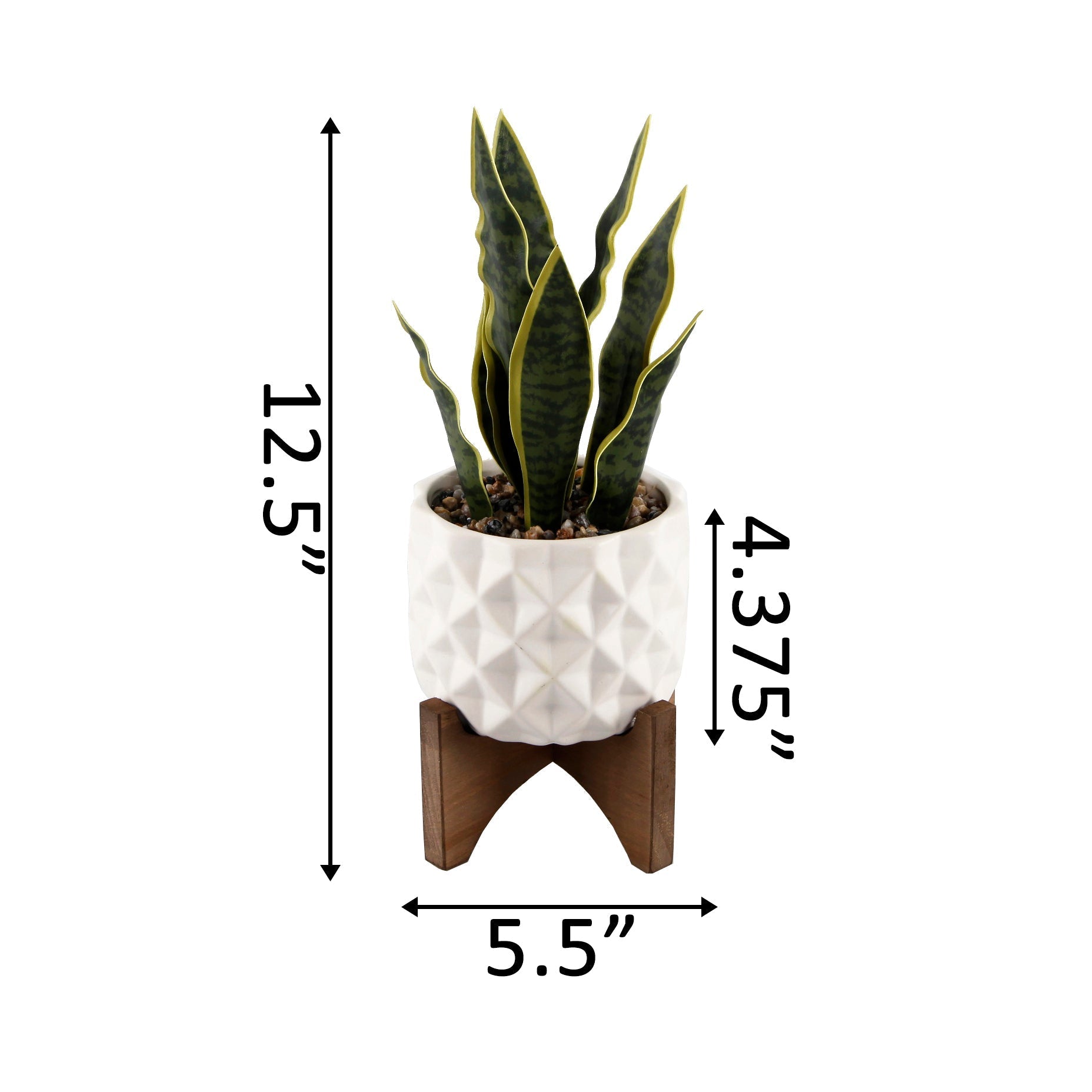  Flora Bunda Faux Snake Plant In Concave Diamond Pattern Ceramic Planter - Matte White - Bonton