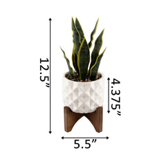 Faux Snake Plant In Concave Diamond Pattern Ceramic Planter