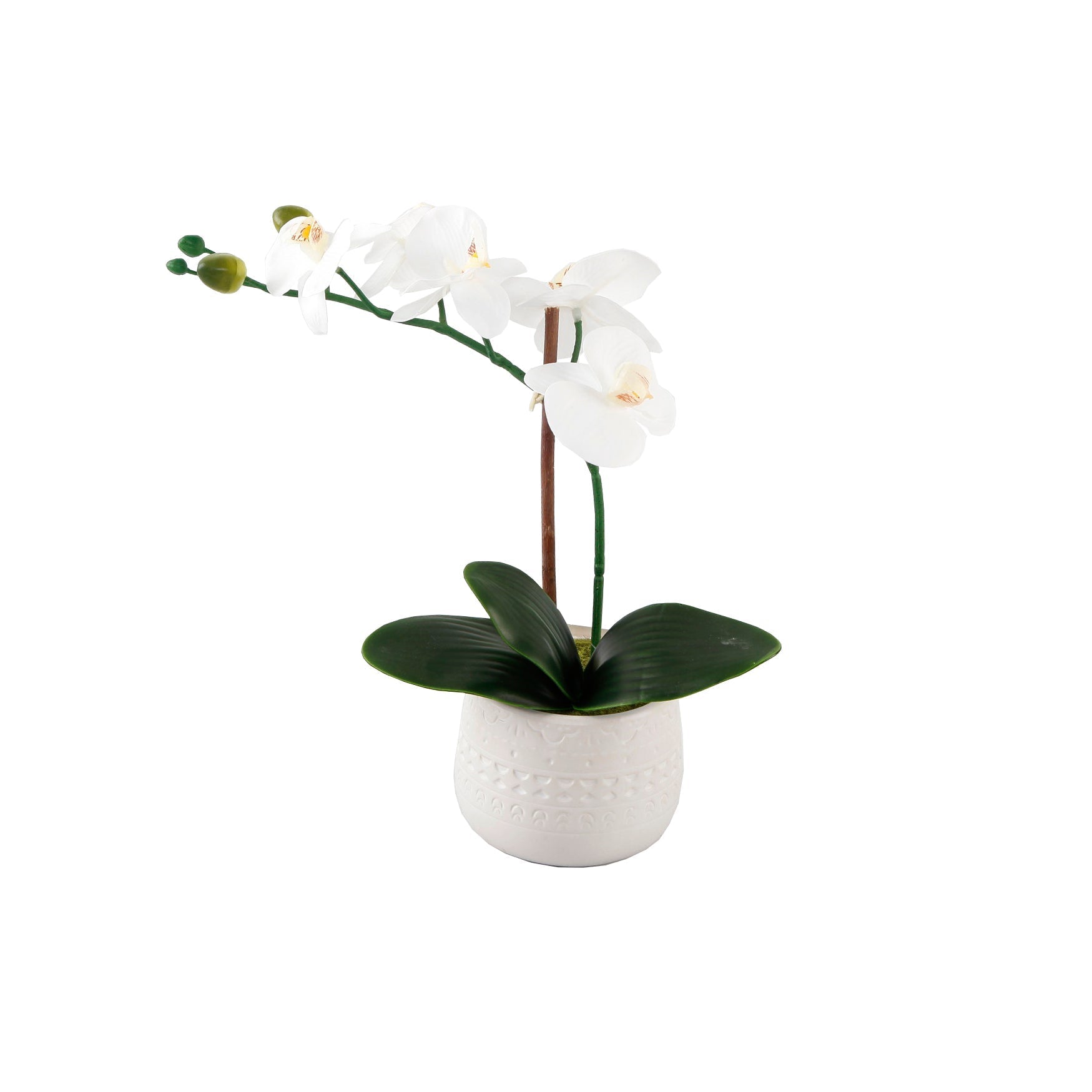  Flora Bunda Faux White Orchid In White Ceramic Goblet Pot - White - Bonton