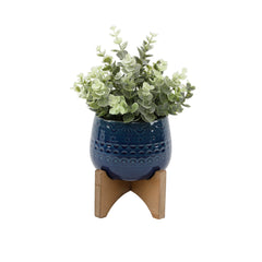 Faux Eucalyptus In Deep Navy Pressed Pattern Planter