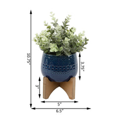 Faux Eucalyptus In Deep Navy Pressed Pattern Planter